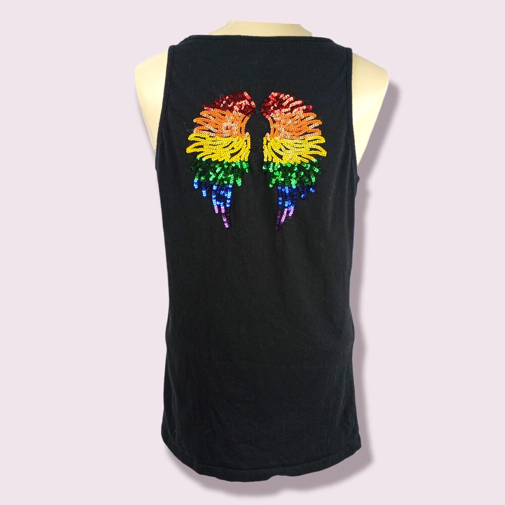 GBG Los Angeles Rainbow Sequin Wings Tank  L